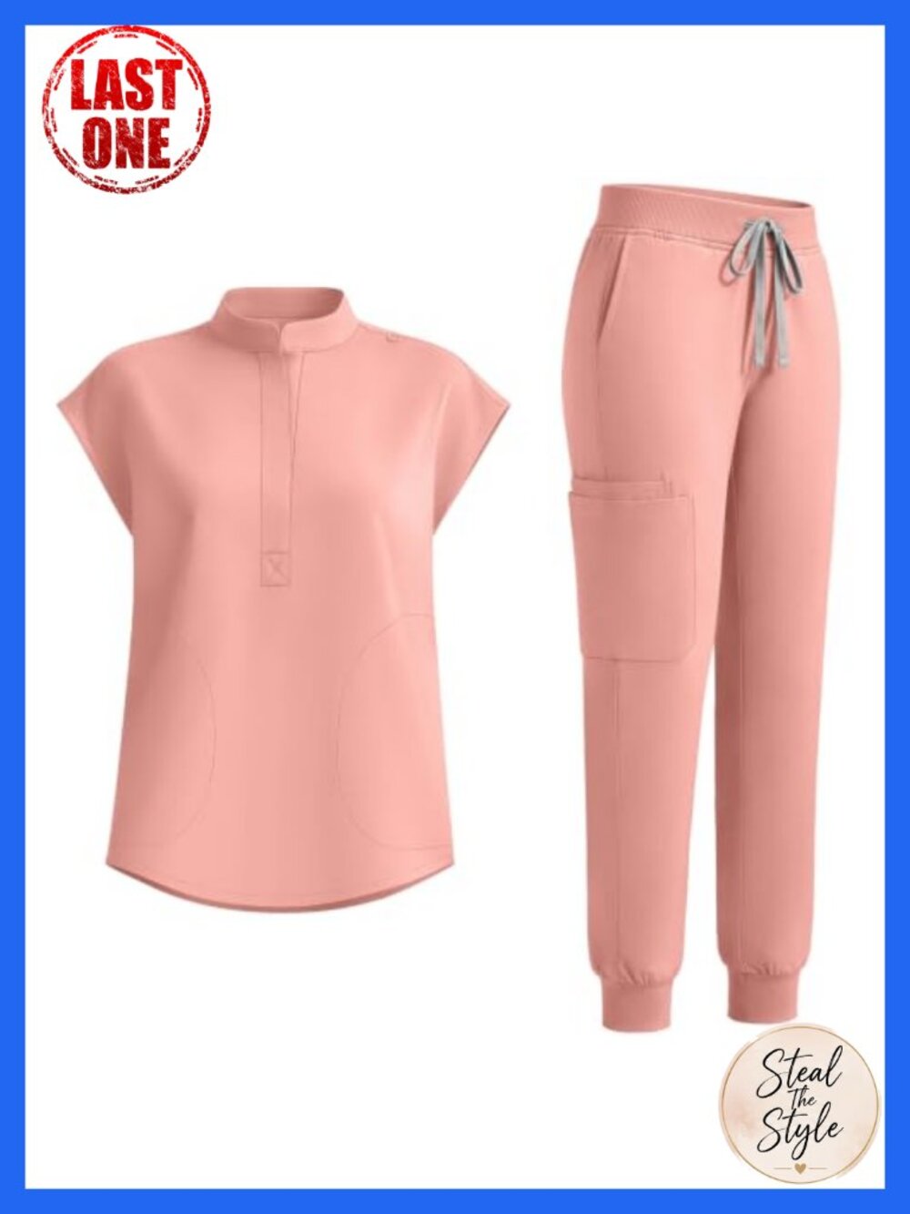 Women's Scrub Set Stand-Up Collar Top & 8-Pocket Jogger Pants